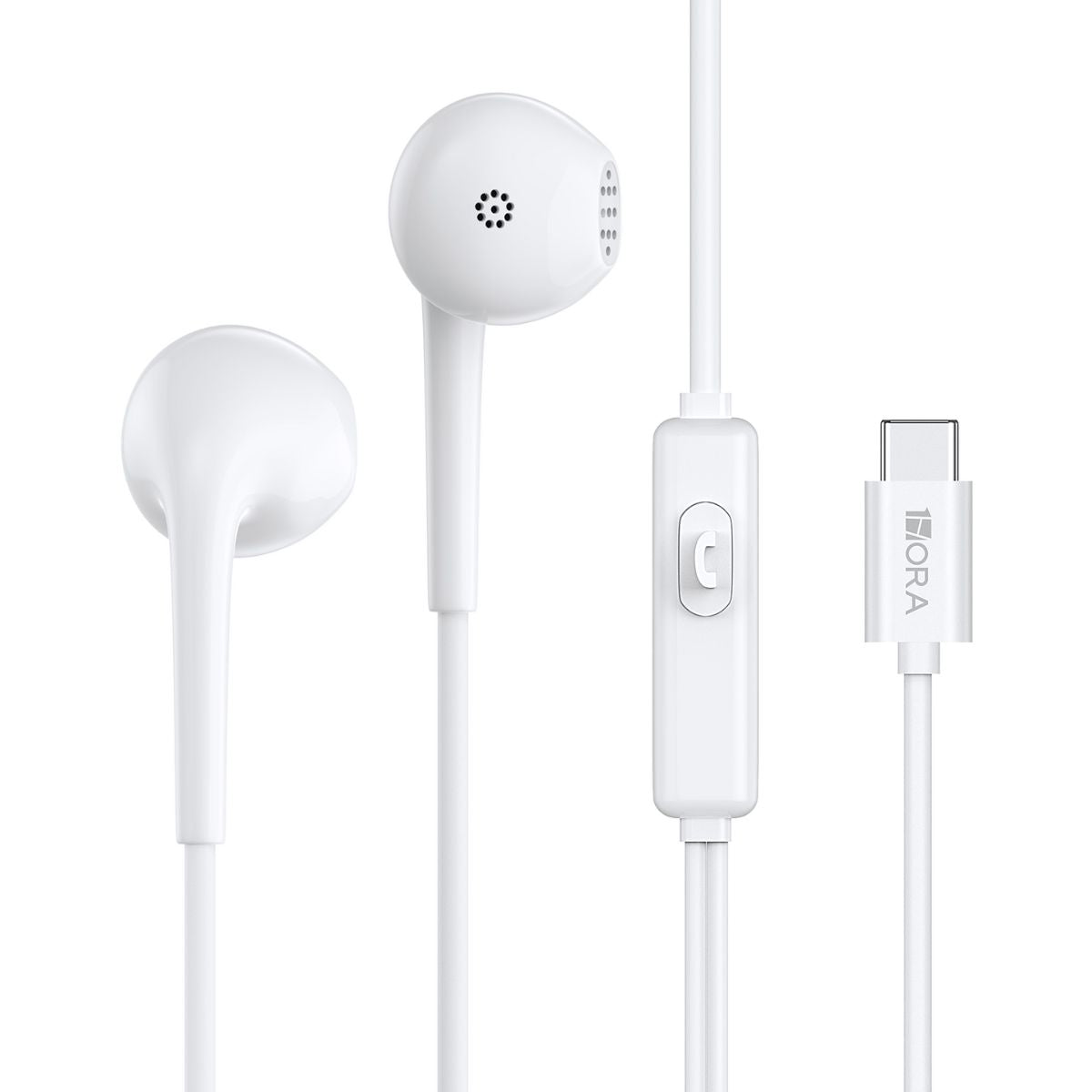 Fone Tipo C 1HORA AUT124 Branco – Visão geral com design moderno e entrada USB-C