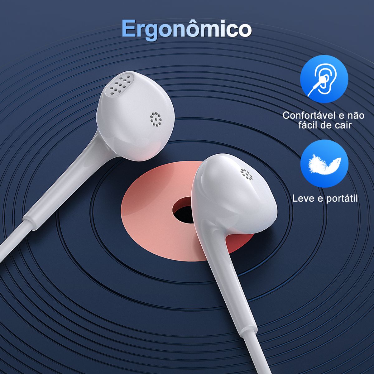 Fone com fio Tipo C AUT124 1HORA – vista lateral destacando o design compacto