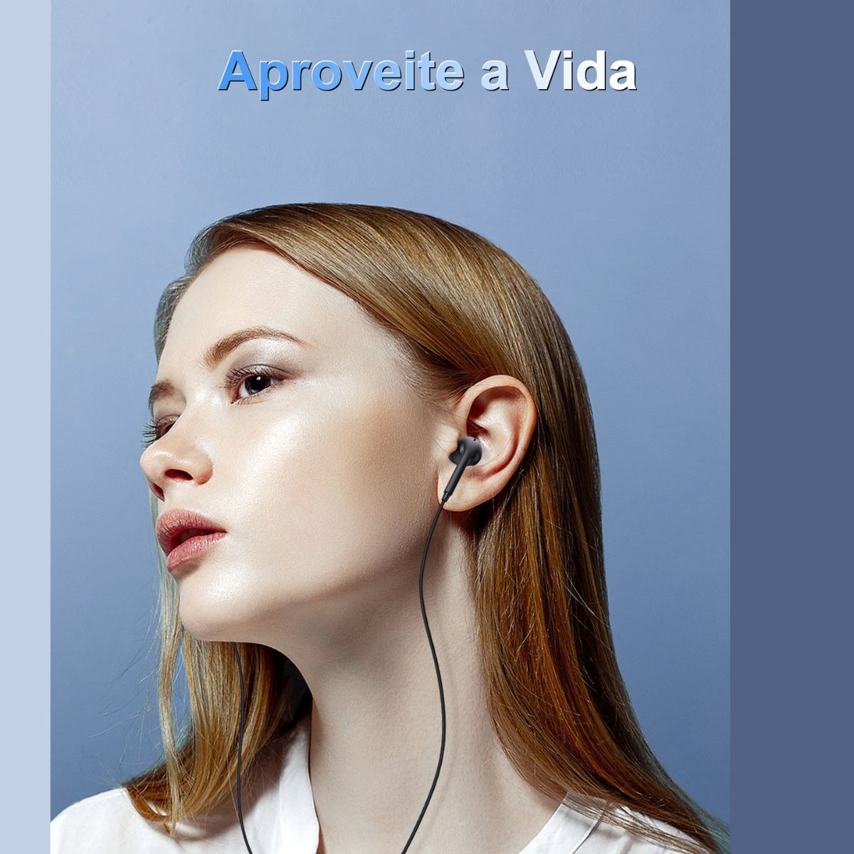 Fone com fio Tipo C 1HORA – vista lateral destacando o design compacto