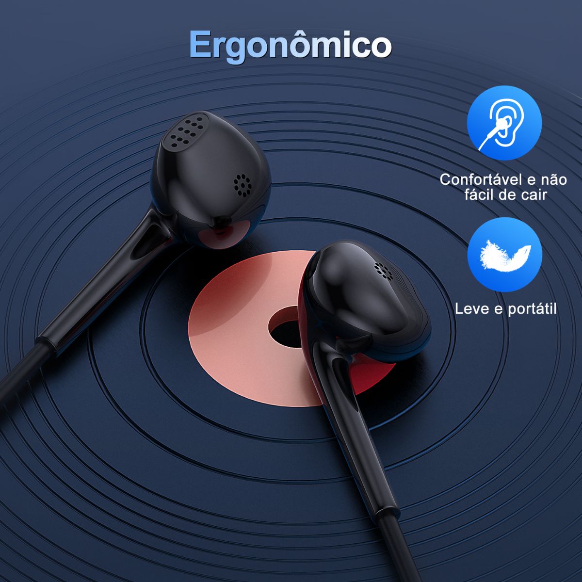 Fone com alto-falantes de 14mm e cabo de 1.2m – resistente e ergonômico