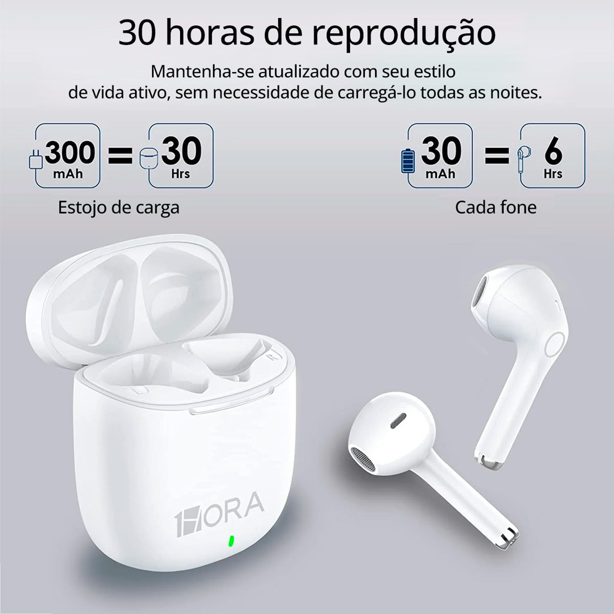 Fone Bluetooth Sem Fio 1HORA AUT201 – USB‑C, Som Imersivo e 22h de Bateria