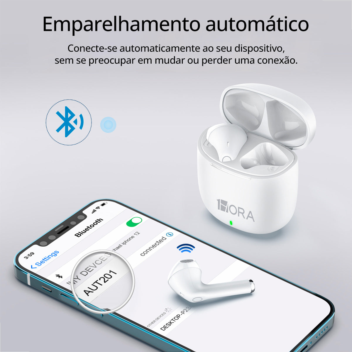 Fone Bluetooth Sem Fio 1HORA AUT201 – USB‑C, Som Imersivo e 22h de Bateria