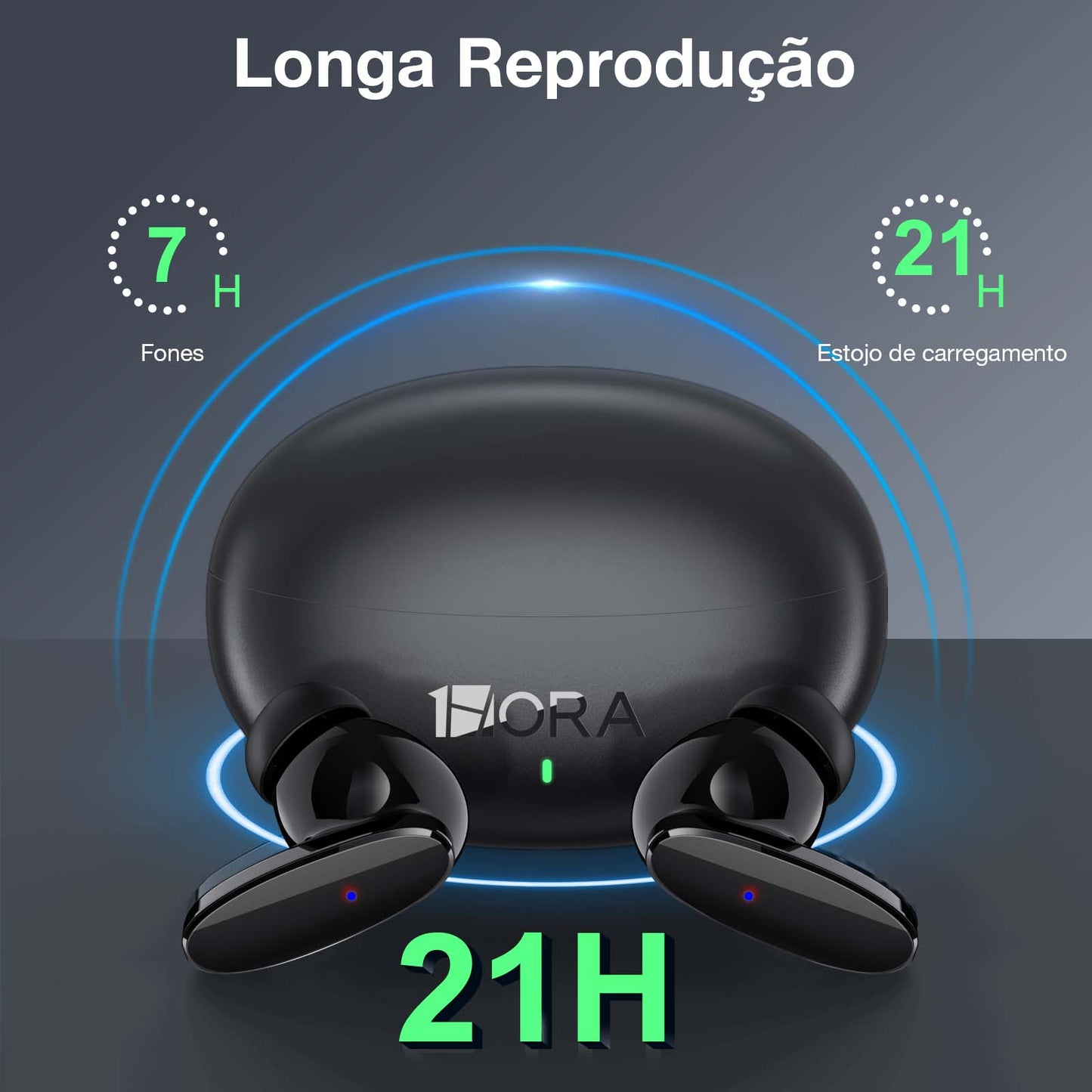 Fone AUT205 com 7 horas de uso contínuo e estojo que fornece até 21 horas extras de bateria