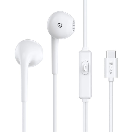 Fone Tipo C 1HORA AUT124 Branco – Visão geral com design moderno e entrada USB-C