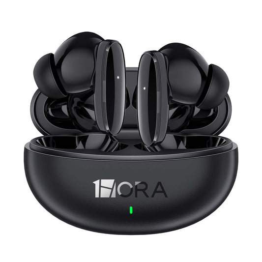 Fone Bluetooth AUT205 com estojo de carregamento aberto exibindo design premium da marca 1HORA